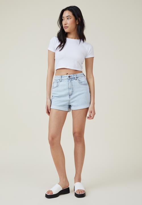 Cotton On - High rise classic stretch denim short - foam blue