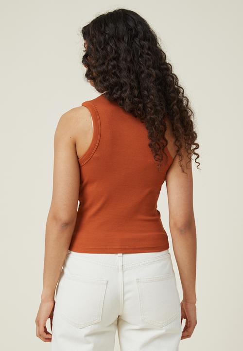 Cotton On - Graphic rib racer tank - rose/autumn brown