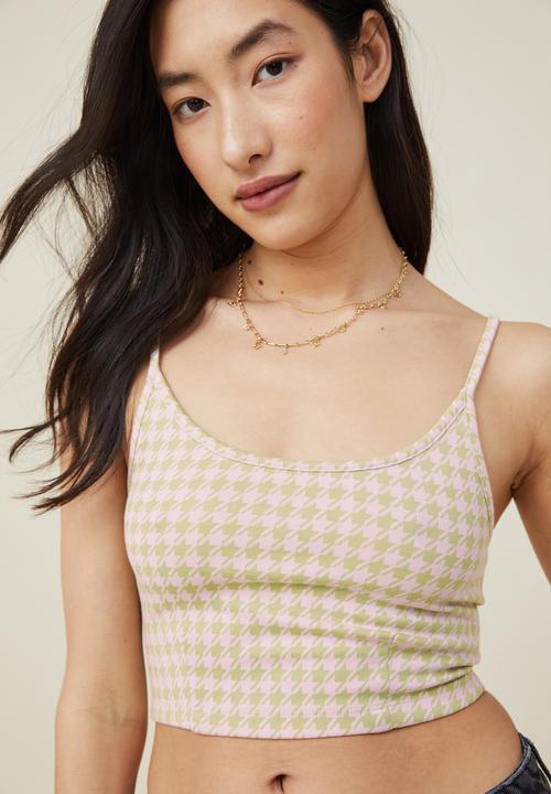 Cotton On - Ebony scoop neck tank - soft khaki/sweet mauve houndstooth