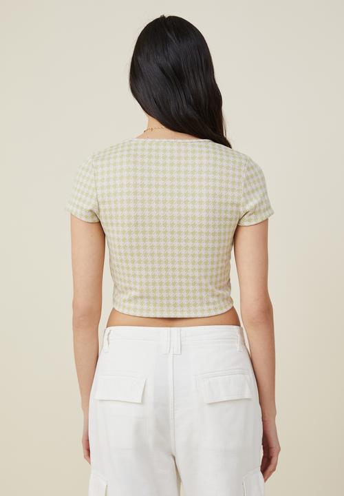 Cotton On - Ebony crew neck tee - soft khaki/sweet mauve houndstooth