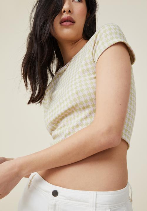 Cotton On - Ebony crew neck tee - soft khaki/sweet mauve houndstooth