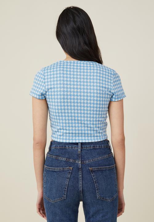Cotton On - Ebony crew neck tee - buzzy blue/dove grey houndstooth
