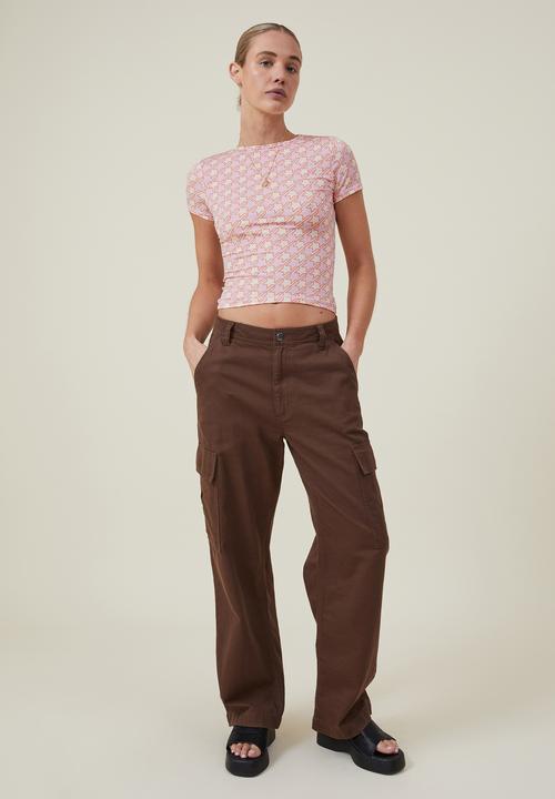 Cotton On - Drew crew neck short sleeve top - ginny houndstooth sweet mauve