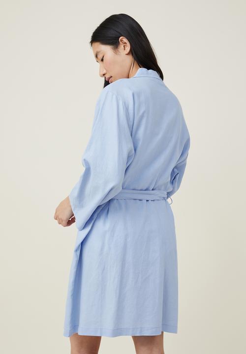Cotton On - Linen blend sleep robe - hydranger blue