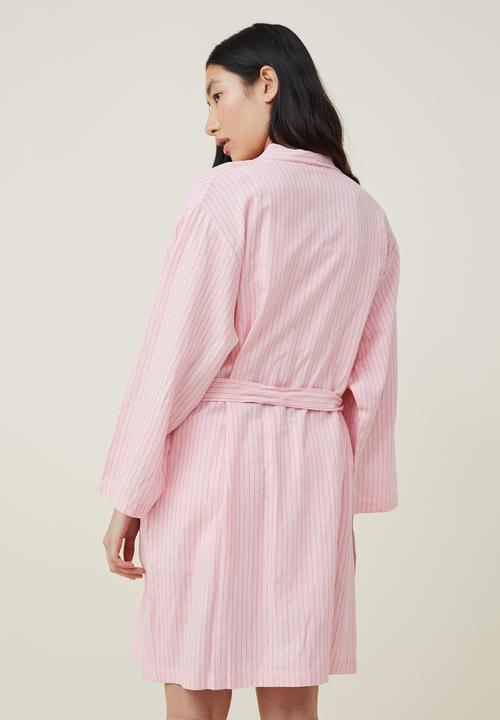 Cotton On - Linen blend sleep robe - pink orange pinstripe