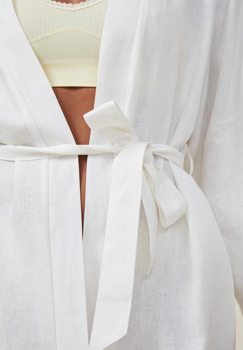 Cotton On - Linen blend sleep robe - coconut milk