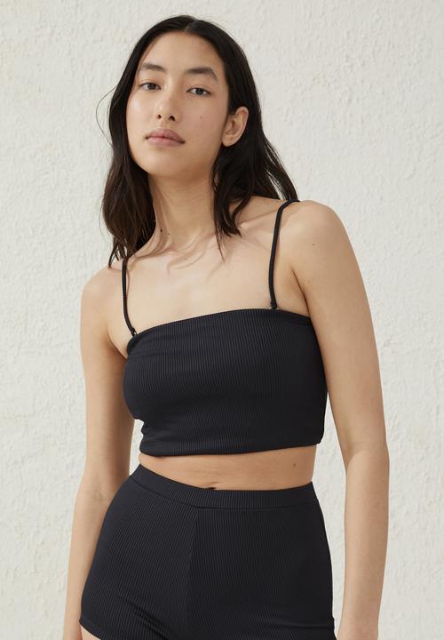 Cotton On - Longline bandeau bikini top - black rib