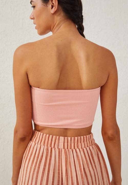 Cotton On - Longline bandeau bikini top - sunset peach rib