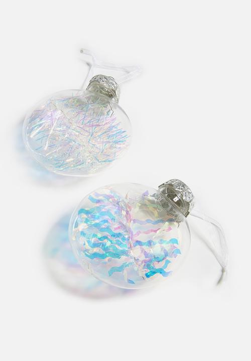 H&S - Iridescent tinsel baubles set of 2