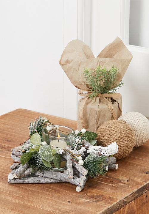 H&S - Rustic Christmas candle wreath - green