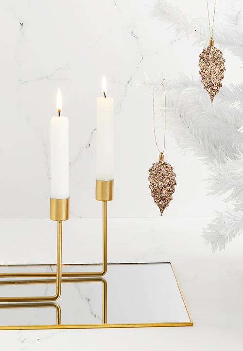 H&S - Leaf glitter hanging decoration set of 4 - champagne
