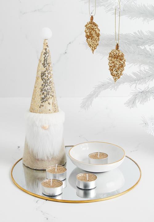 H&S - Leaf glitter hanging decoration set of 4 - gold