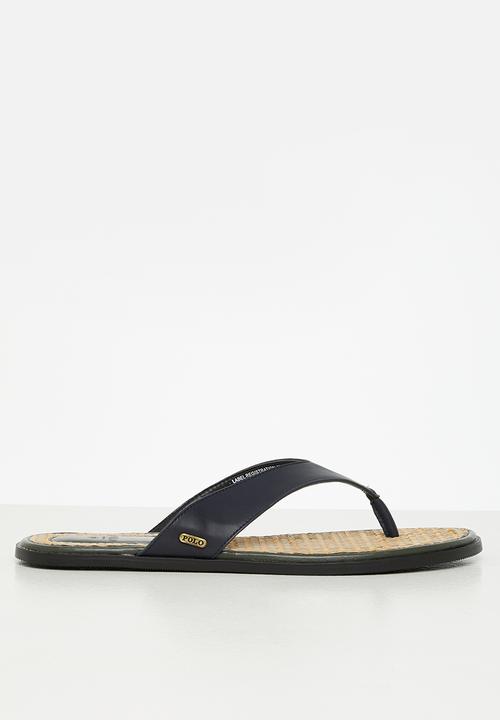 POLO - Raffia leather slip on sandal - navy