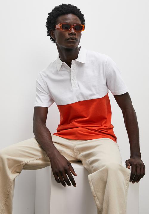 Superbalist - Colourblock sj regular golfer - white & tangerine