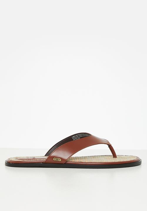 POLO - Raffia leather slip on sandal - tan
