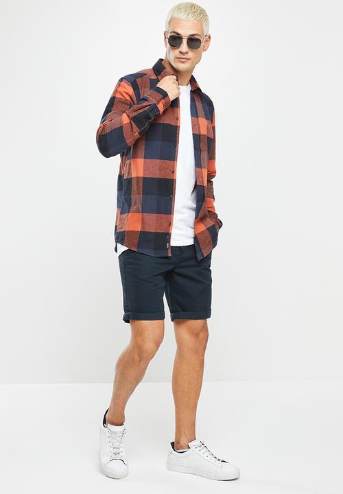 Only & Sons - Onsgudmund ls 3t check shirt - orange & navy
