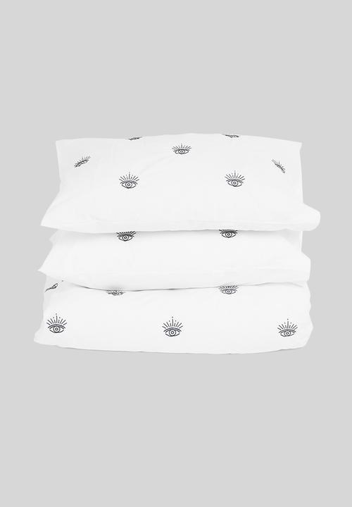 Sixth Floor - Eyes cotton embroidered duvet set - white & charcoal