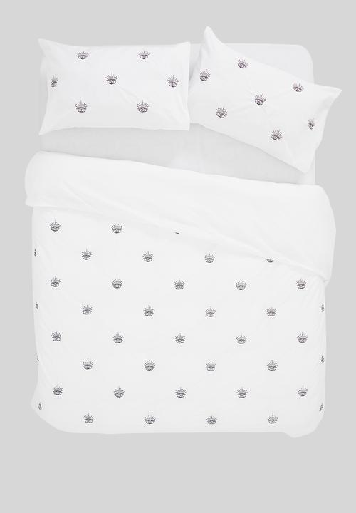 Sixth Floor - Eyes cotton embroidered duvet set - white & charcoal