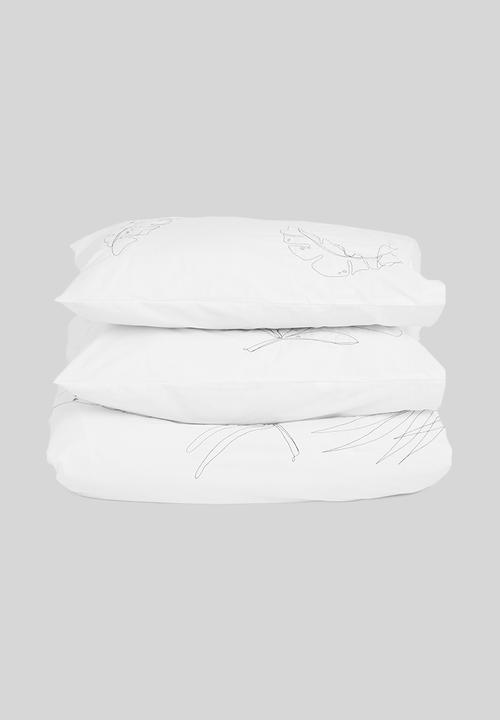 Sixth Floor - Palms cotton embroidered duvet set - white