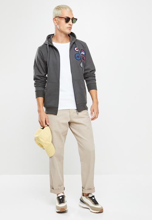 Ben Sherman - Emb badge zip thru hoodie - charcoal