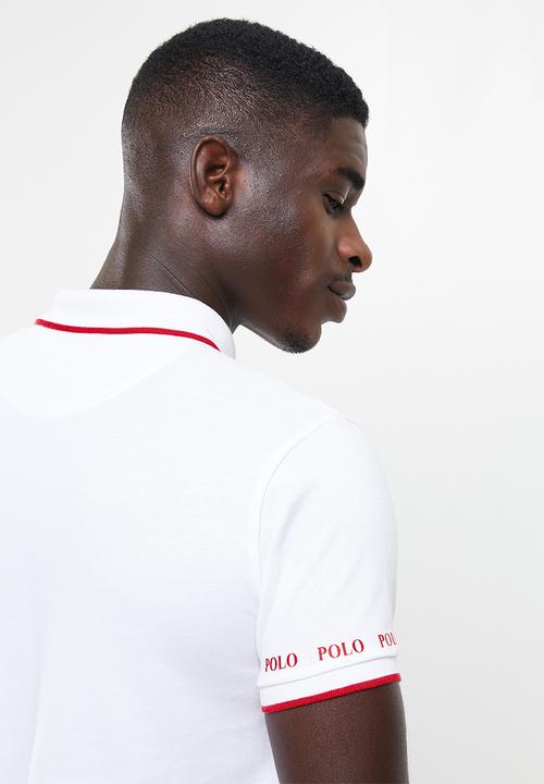 POLO - Men tipped logo pique golfer - white