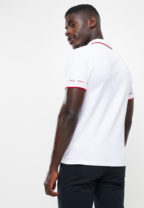 POLO - Men tipped logo pique golfer - white
