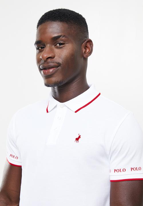 POLO - Men tipped logo pique golfer - white