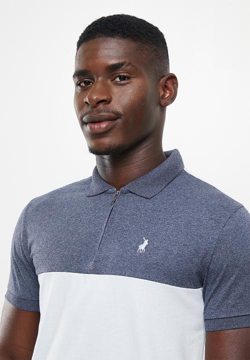 POLO - Men colour blocked golfer - blue melange
