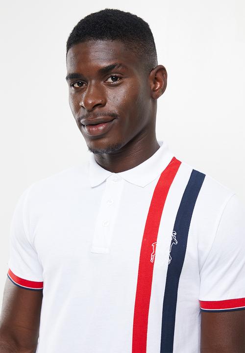 POLO - Men double stripe golfer - white