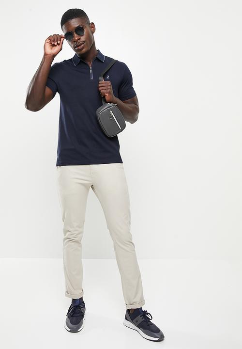 POLO - Men plain zip merc golfer - navy
