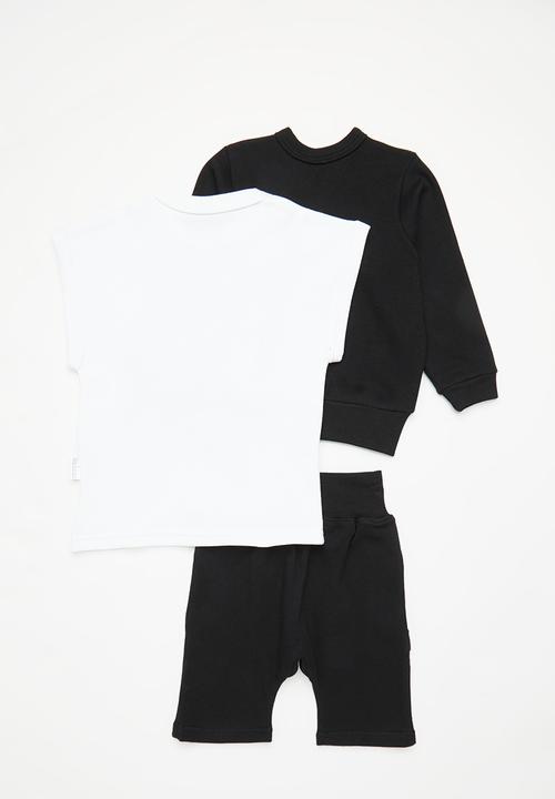 Little Lumps - 3 pack cardigan,shorts & T-shirt - black & white