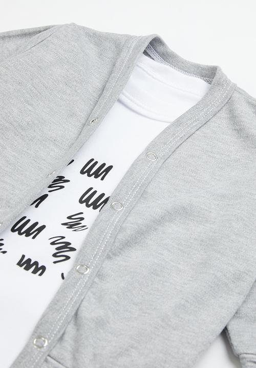 Little Lumps - 3 pack cardigan, shorts & T-shirt - grey & white
