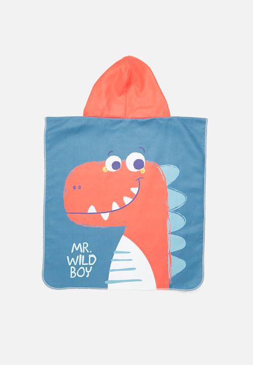 Pop Candy - Boys hooded dino towel - blue & red