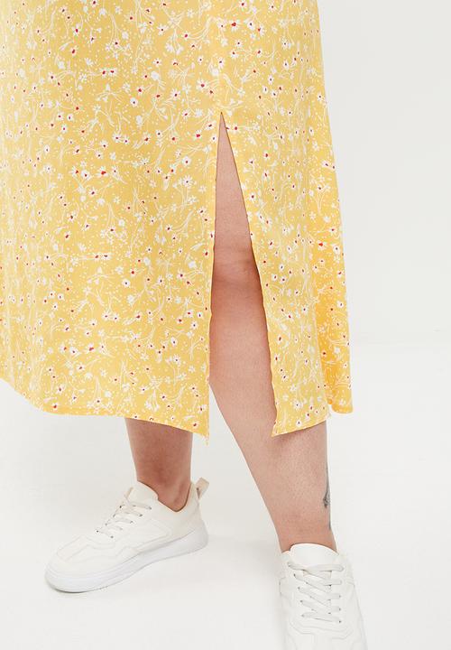Trendyol - Plus print slit detail skirt - yellow