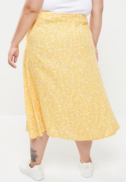 Trendyol - Plus print slit detail skirt - yellow