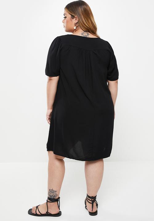 Trendyol - Plus v-neck oversized woven dress - black