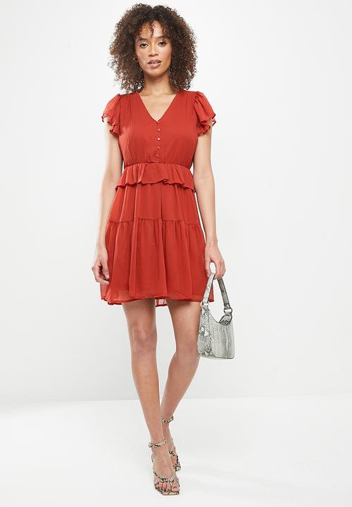 Vero Moda - Kayla short sleeve short dress - chilli oil