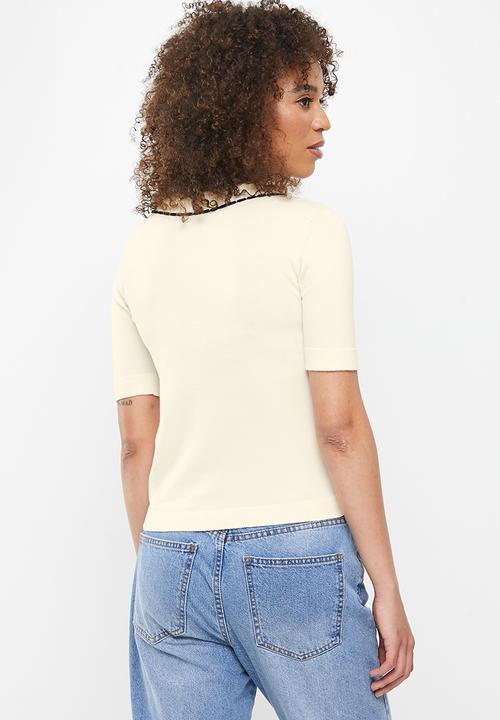Vero Moda - Nelly short sleeve knit top - birch