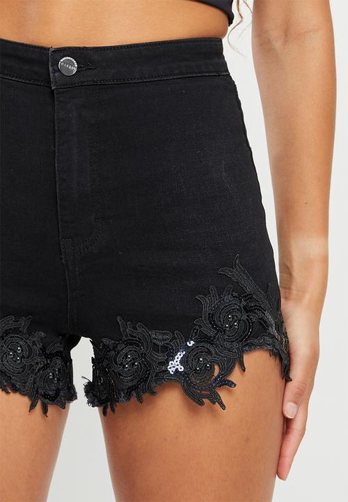 SISSY BOY - Rebel rose: ryder shorts with hem detail - black
