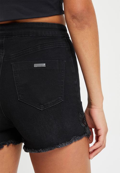 SISSY BOY - Rebel rose: ryder shorts with hem detail - black