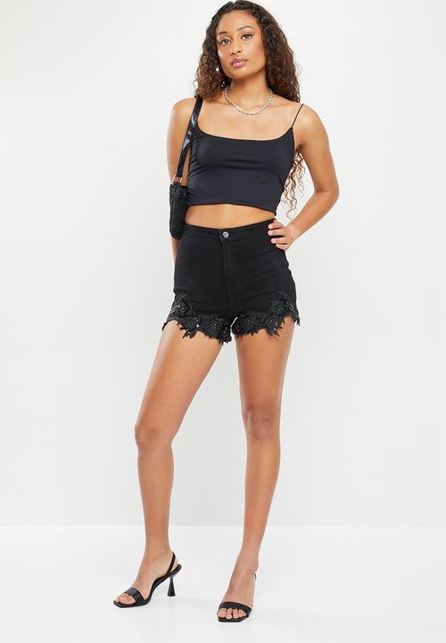 SISSY BOY - Rebel rose: ryder shorts with hem detail - black
