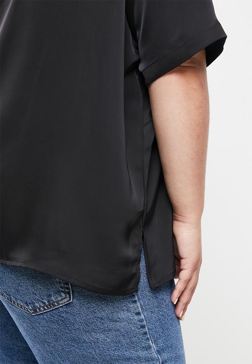 Cotton On - Curve amalfi short sleeve satin shirt - black