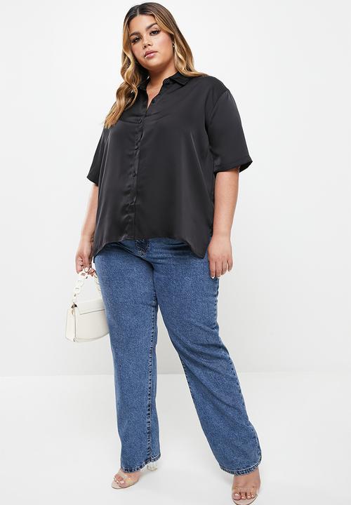 Cotton On - Curve amalfi short sleeve satin shirt - black