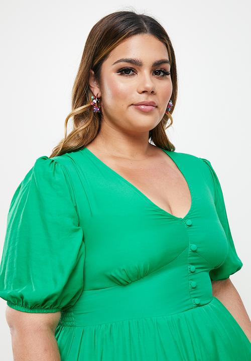 Me&B - Plus button empire bamboo plain tea dress - grass green