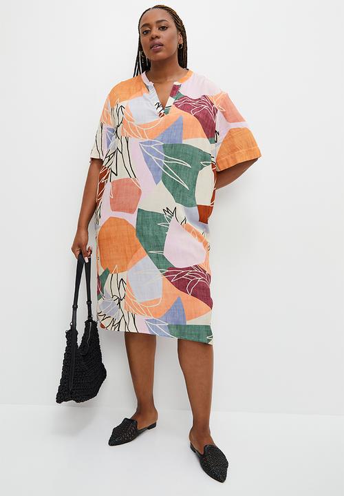 edit Plus - Mandarin collar tunic - multi cutout tropical
