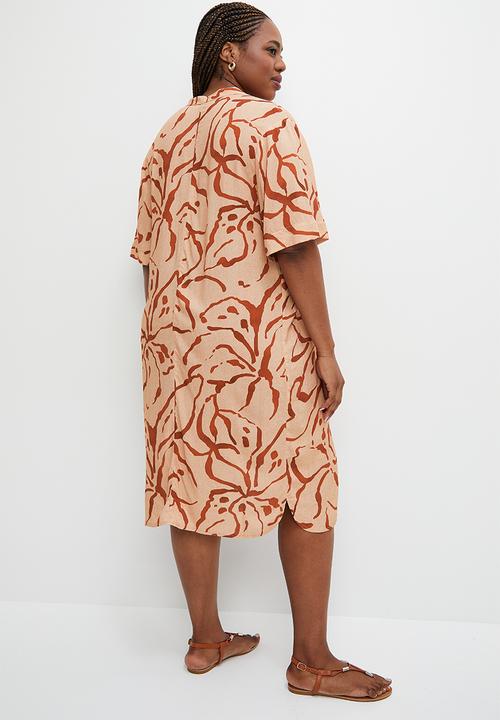 edit Plus - Mandarin collar tunic - rust scribble