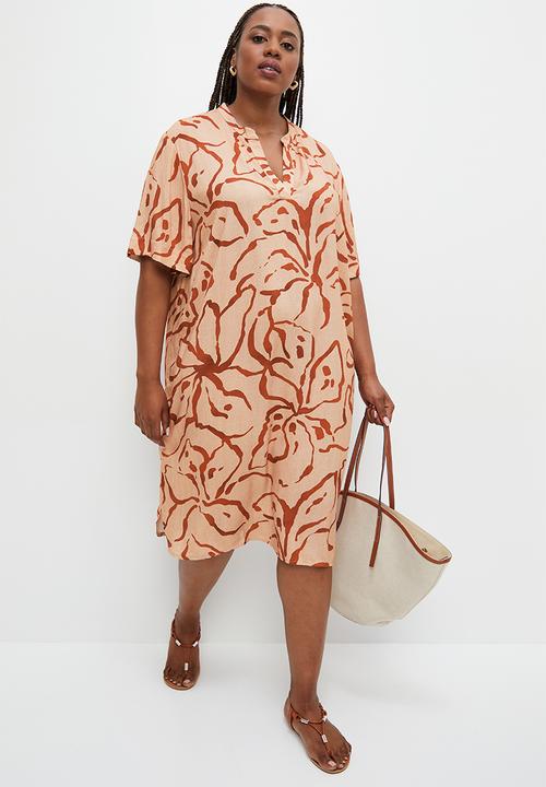 edit Plus - Mandarin collar tunic - rust scribble