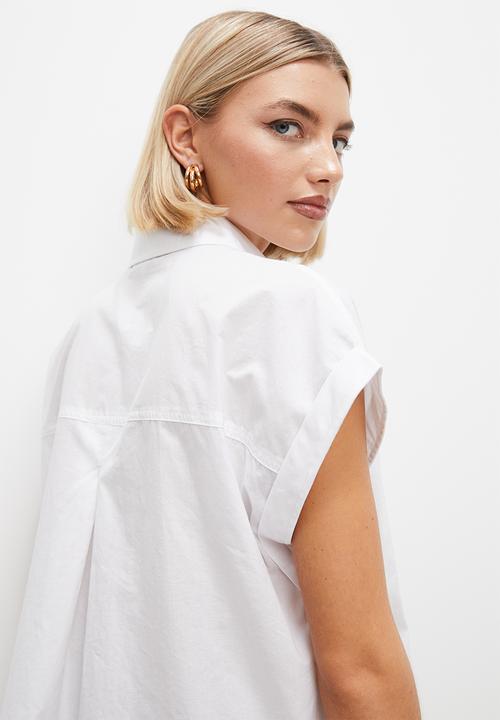 Superbalist - Turn up crop shirt - white