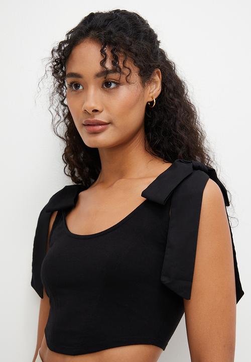 MILLA - Corset bow detail top - black