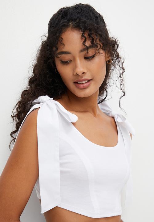 MILLA - Corset bow detail top - white